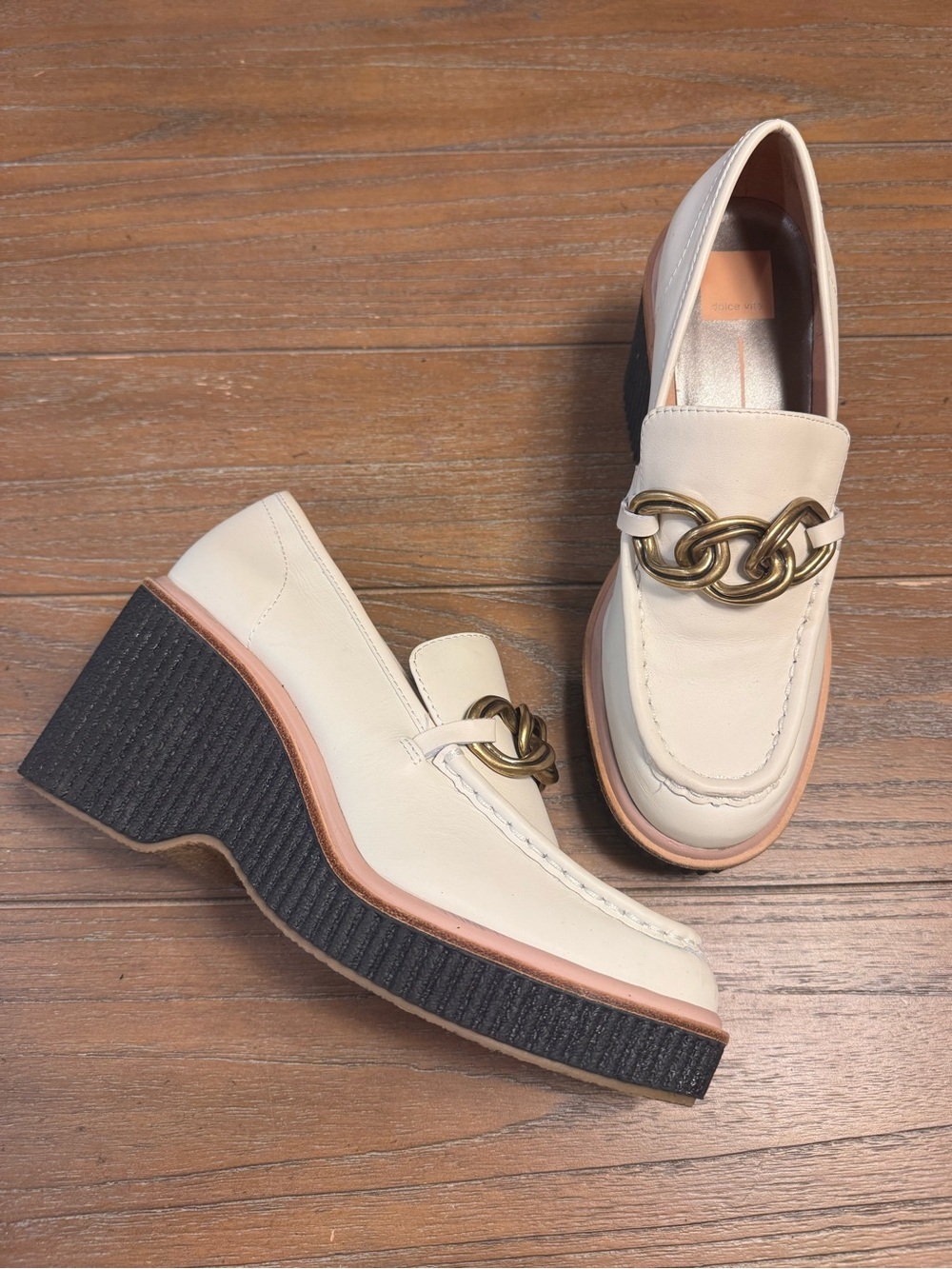 Dolce Vita Cream Chunky-Platform Chain Loafers